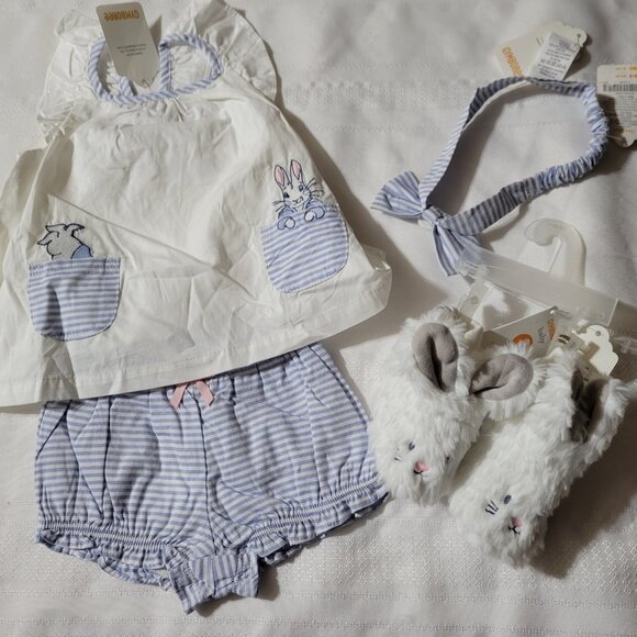 Gymboree Peter Rabbit NWT 3-6 month shirt, diaper cover, headband & slippers - Picture 1 of 8